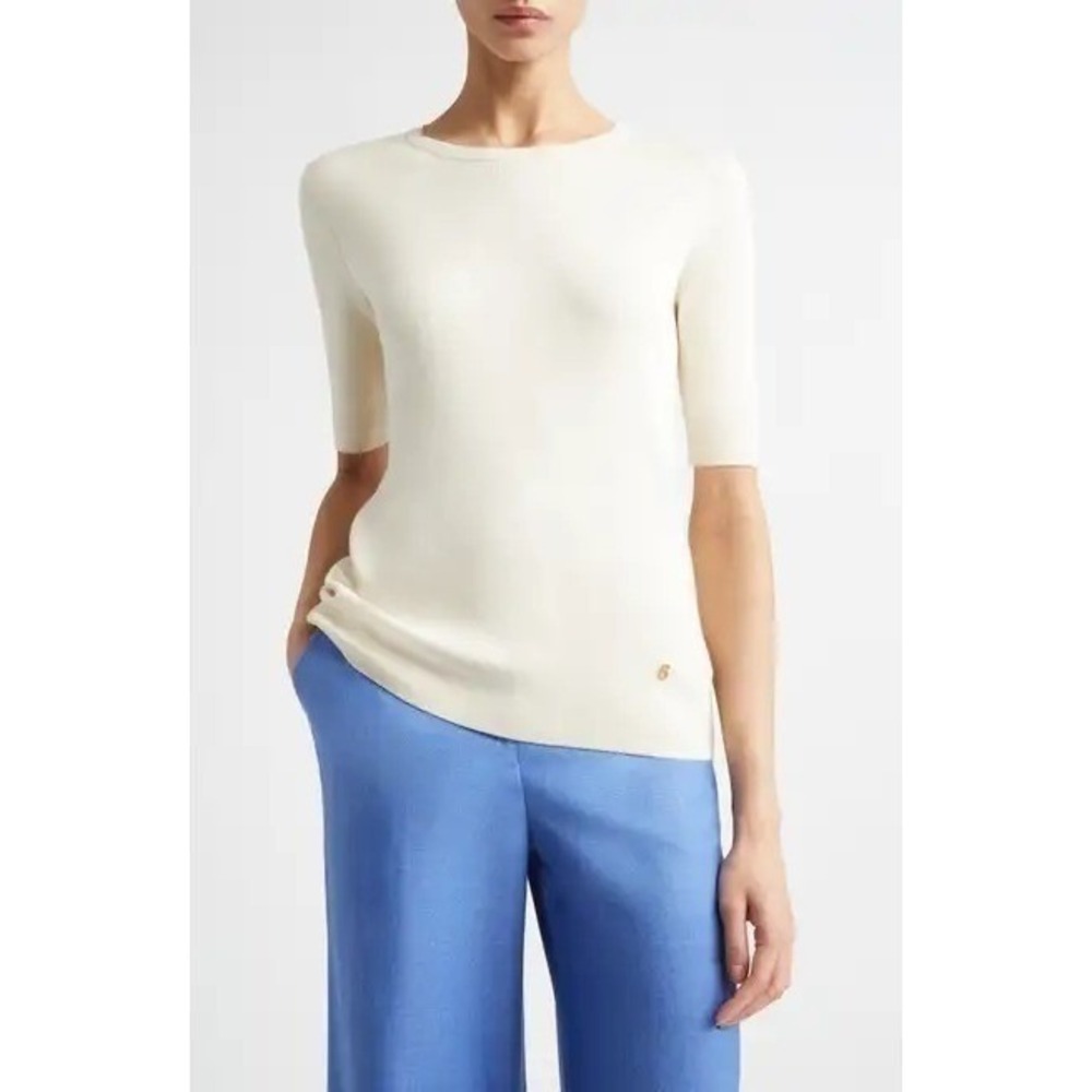 BNWT St. John Luxury Silk Blend All-Season Short Sleeve Sweater, Reg $695 - Picture 9 of 11